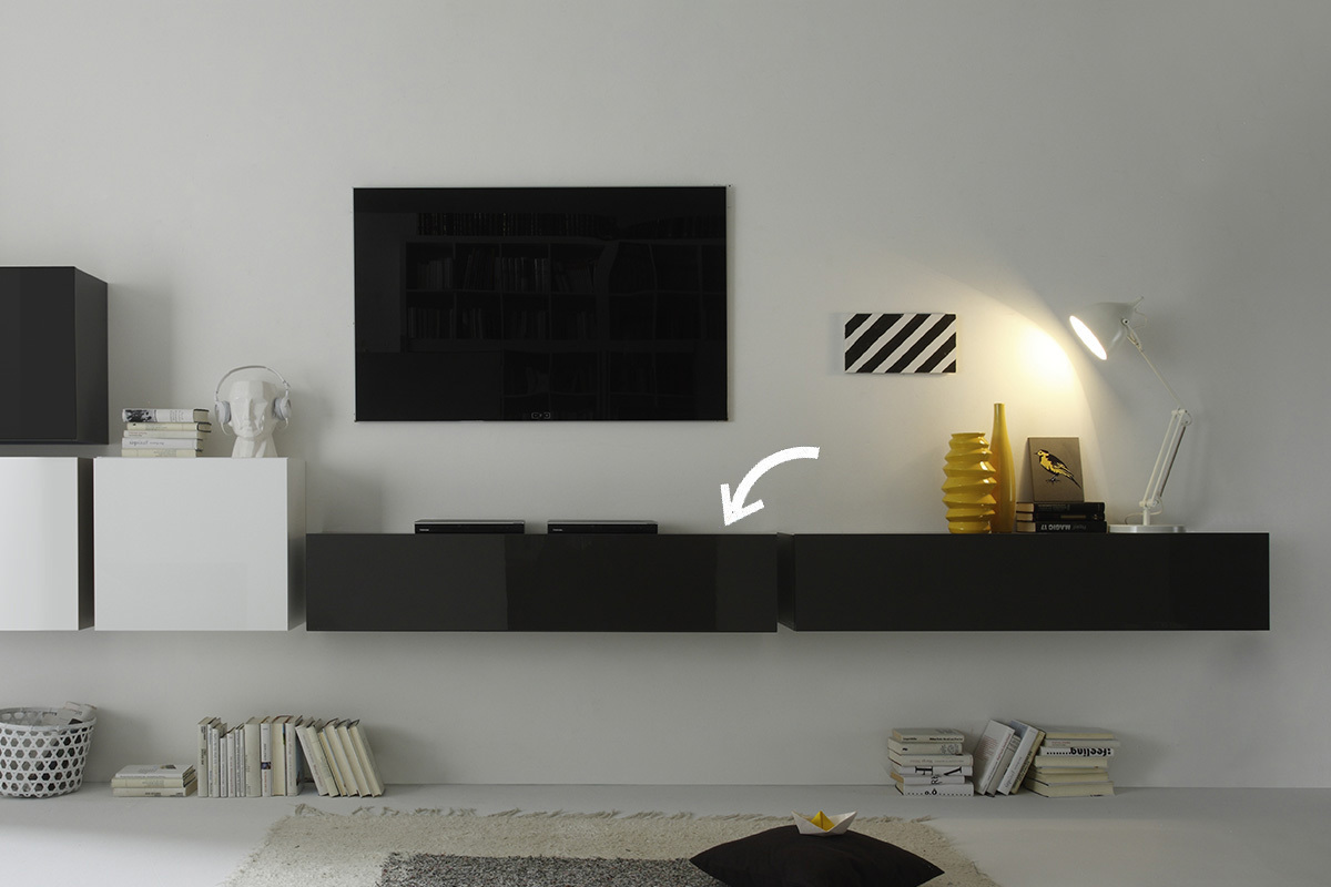 �l�ment mural TV design laqu� gris anthracite horizontal COLORED V2