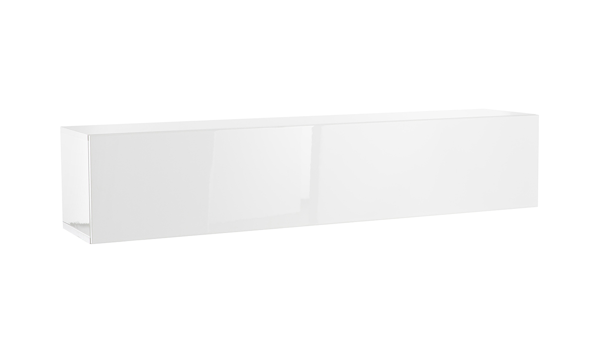 lment mural TV horizontal blanc laqu brillant L138 cm ETERNEL