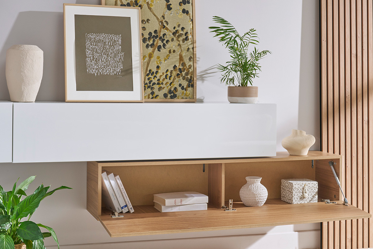lment mural TV horizontal en bois clair  L138 cm ETERNEL