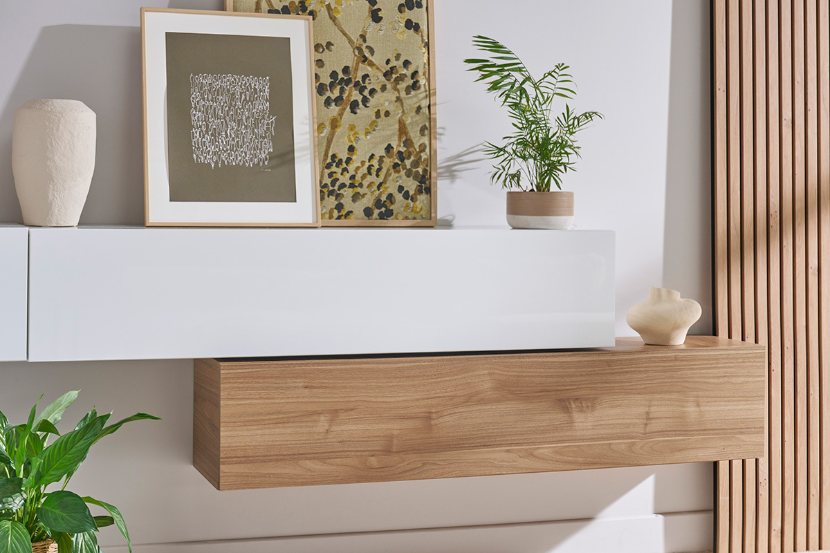 lment mural TV horizontal en bois clair  L138 cm ETERNEL