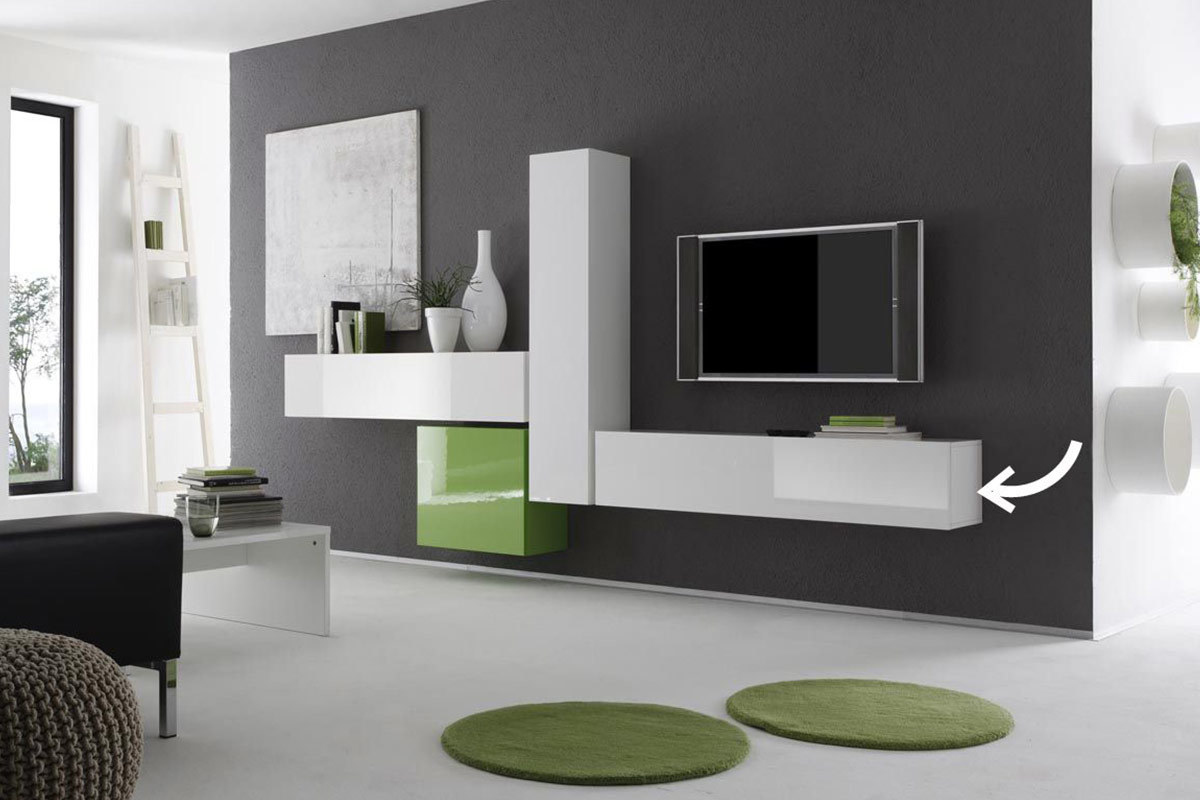 lment mural TV horizontal ou vertical laqu blanc COLORED