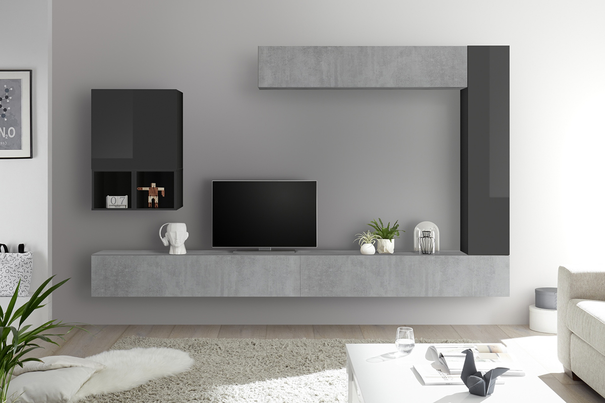 lment mural TV vertical laqu gris ETERNEL