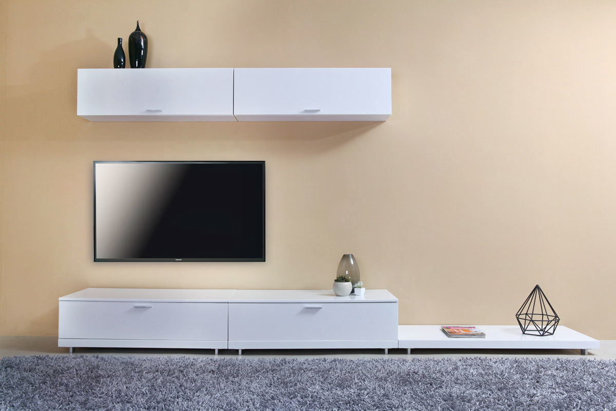 Ensemble mural TV design blanc brillant ODEON