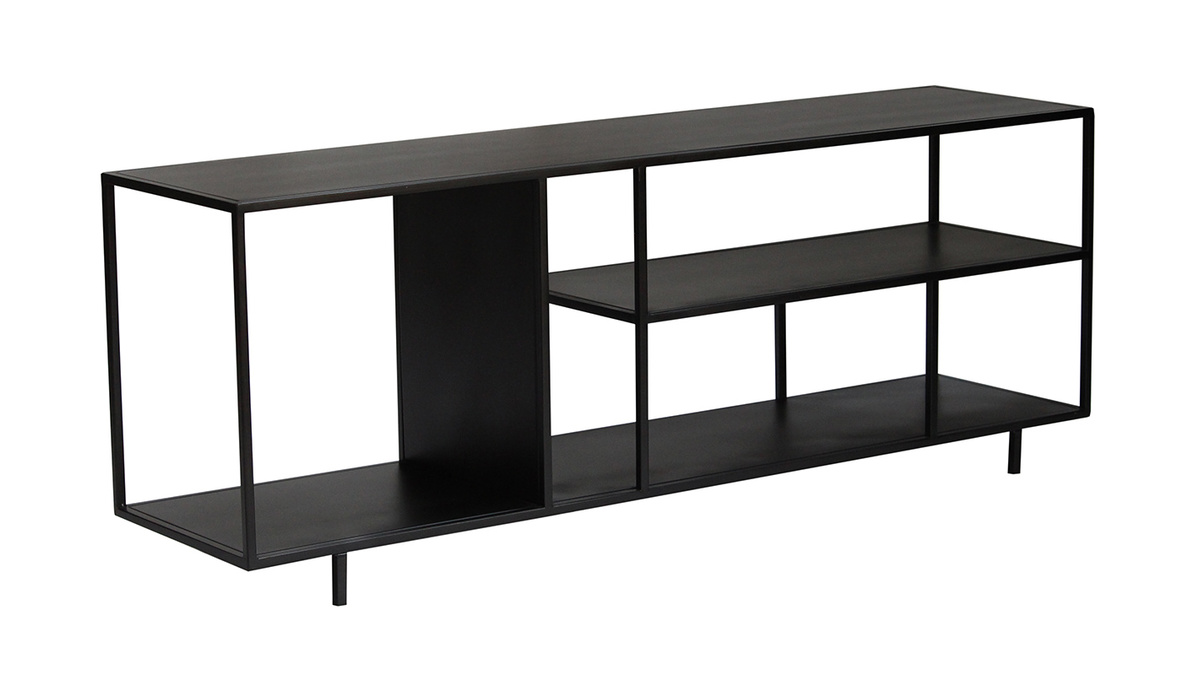 Étagère basse ouverte meuble TV design en métal noir L160 cm KARL
