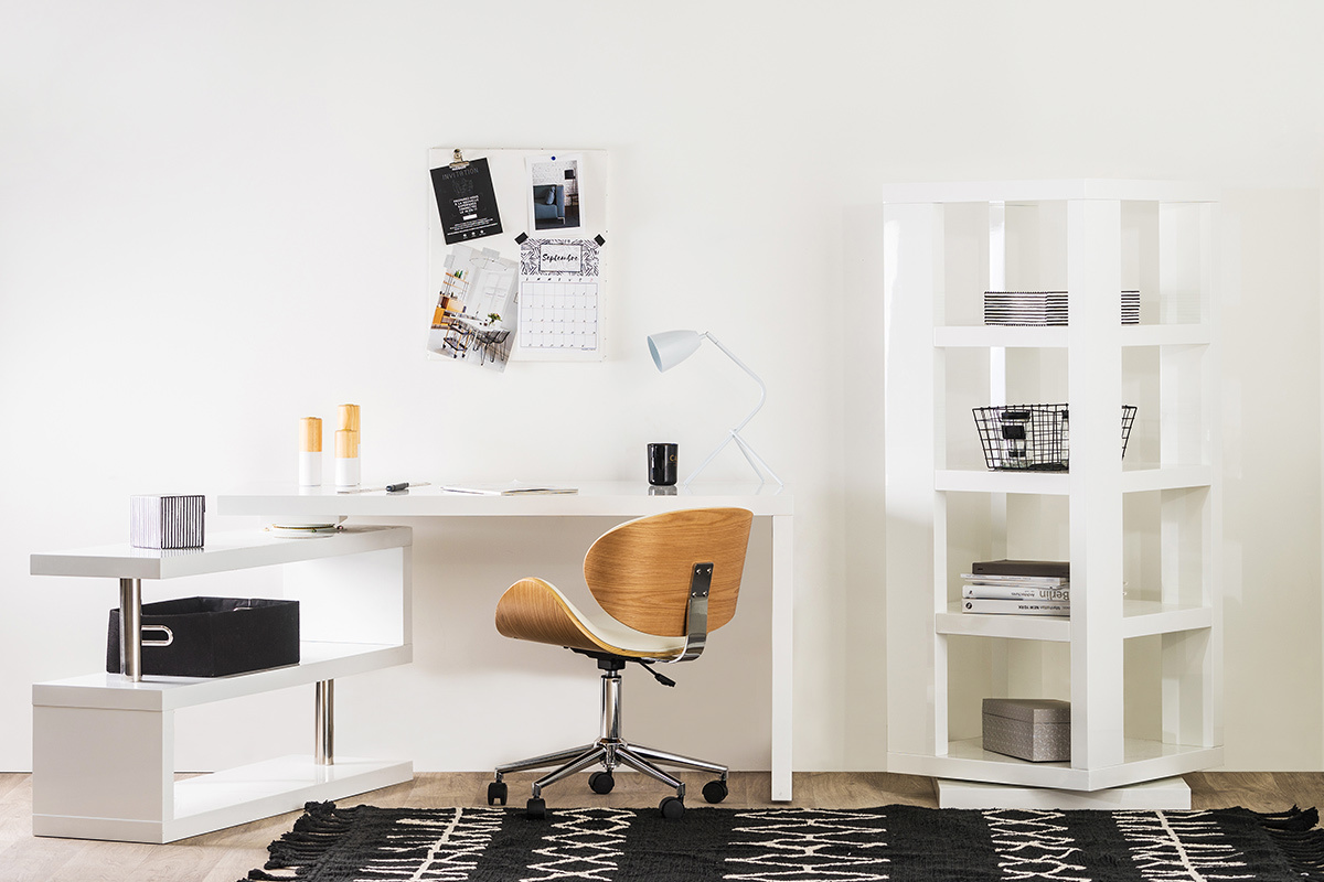 Etagre bibliothque rotative design laque blanc MAX