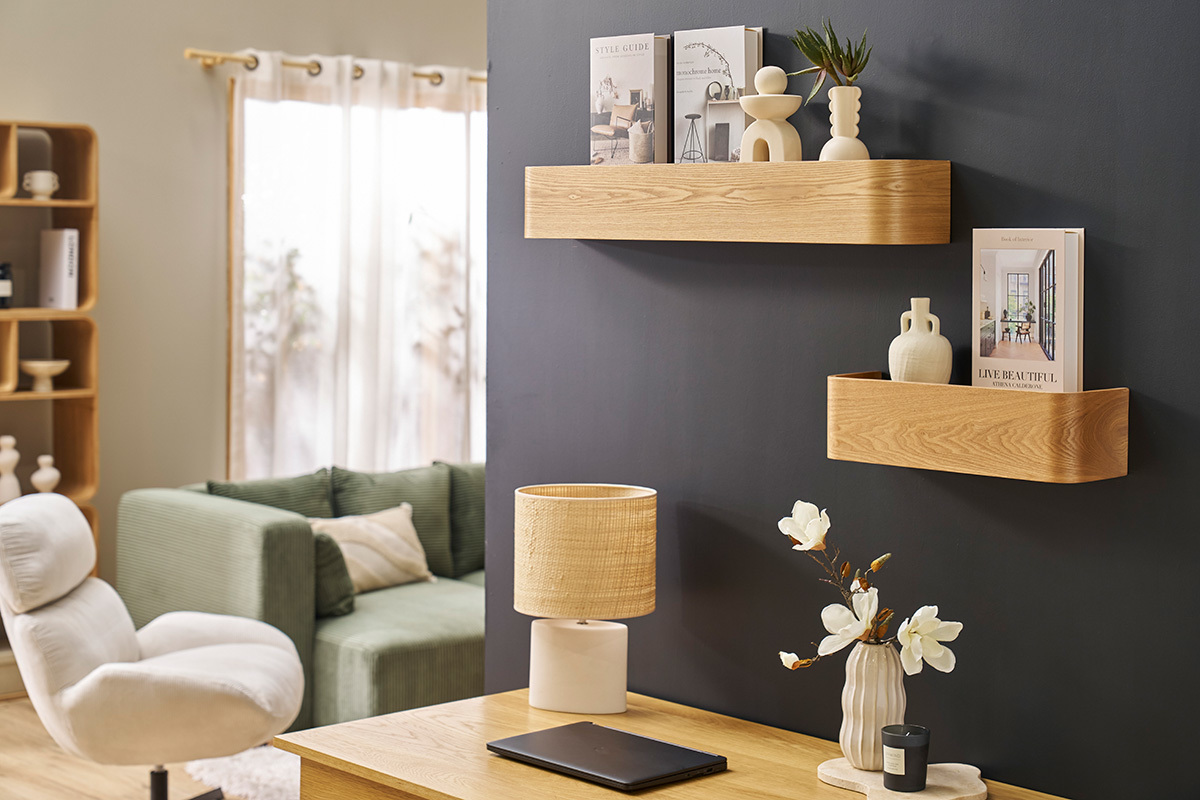 Etagre murale bois clair frne L90 cm HOPE
