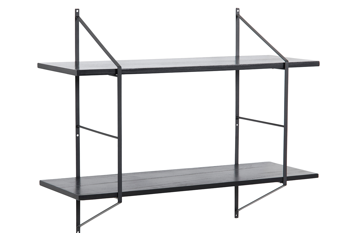 Etag�re murale design bois noir et m�tal BRIDGE
