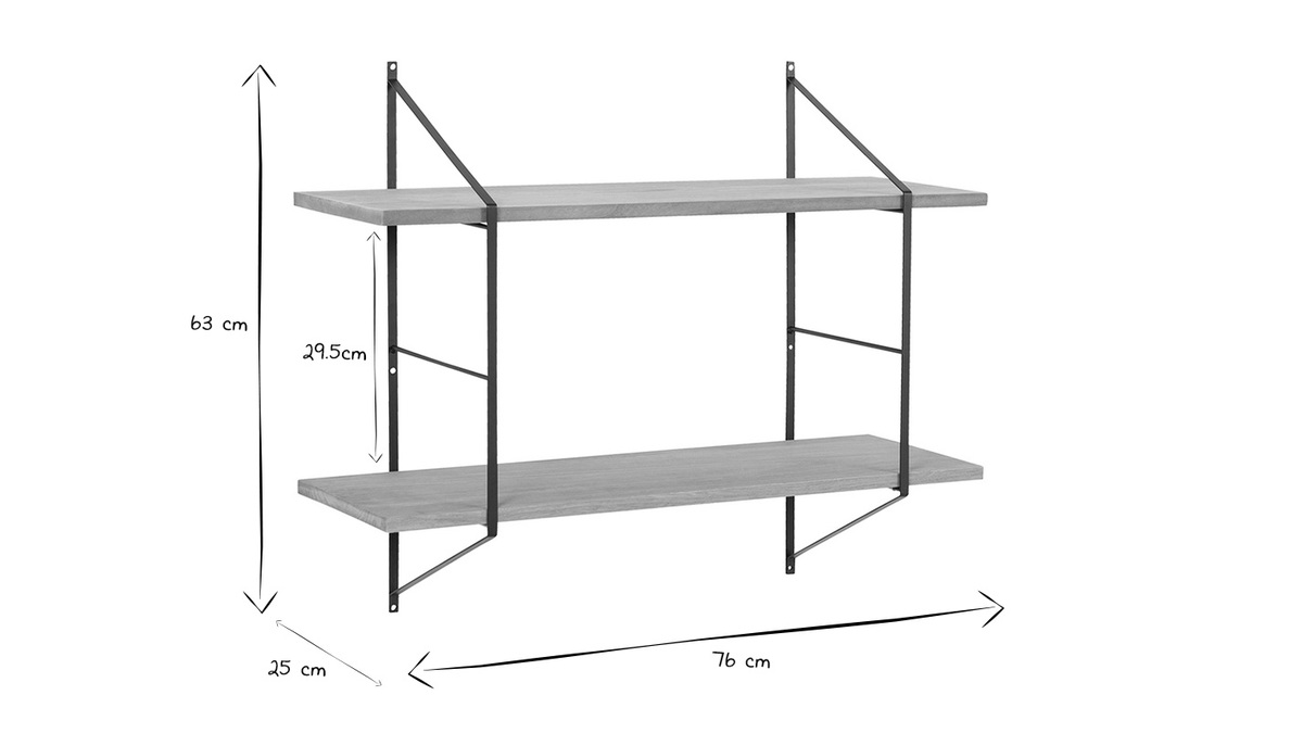 tagre murale design en bois massif et mtal noir  L76 cm BRIDGE