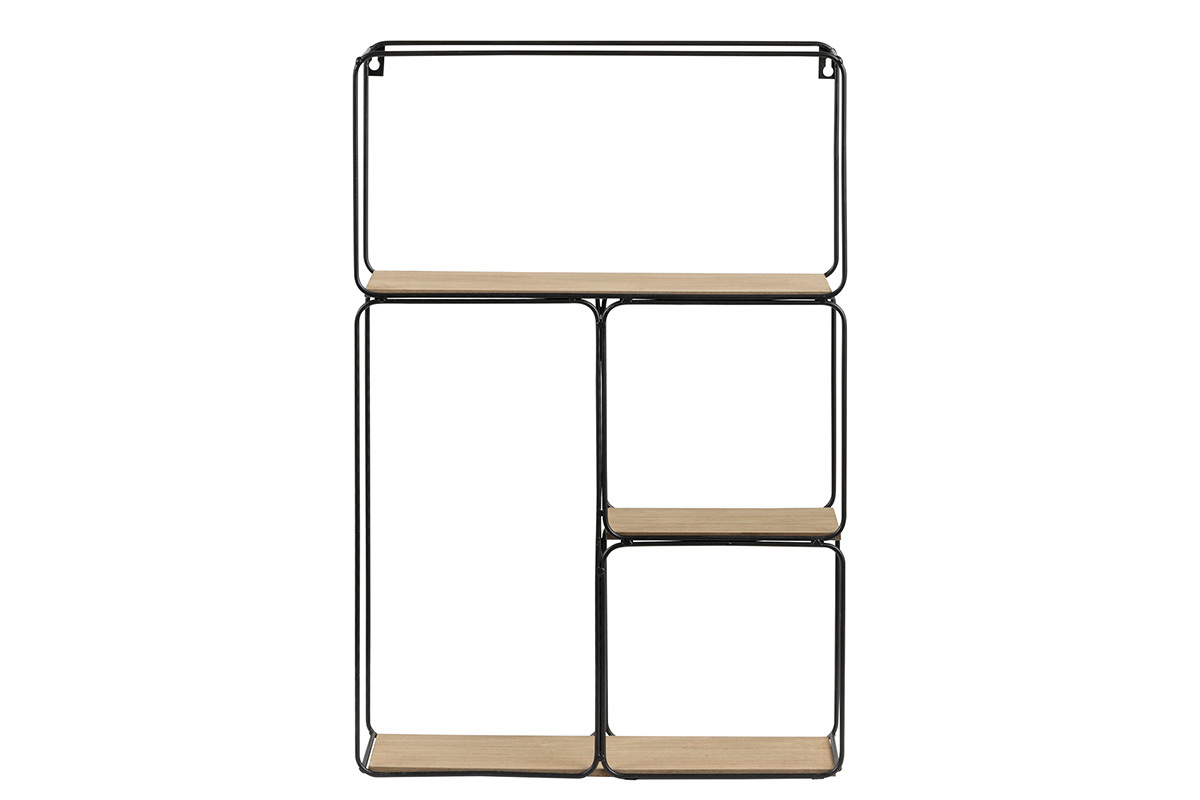 Etag�re murale design m�tal noir et bois BRICK