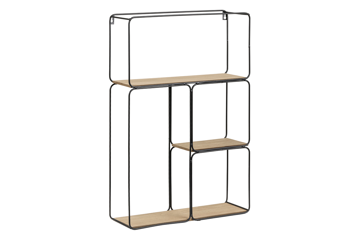 Etag�re murale design m�tal noir et bois BRICK