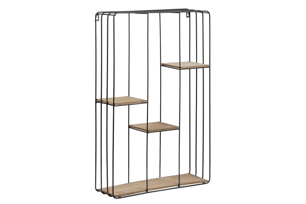 Etag�re murale design m�tal noir et bois SLICE