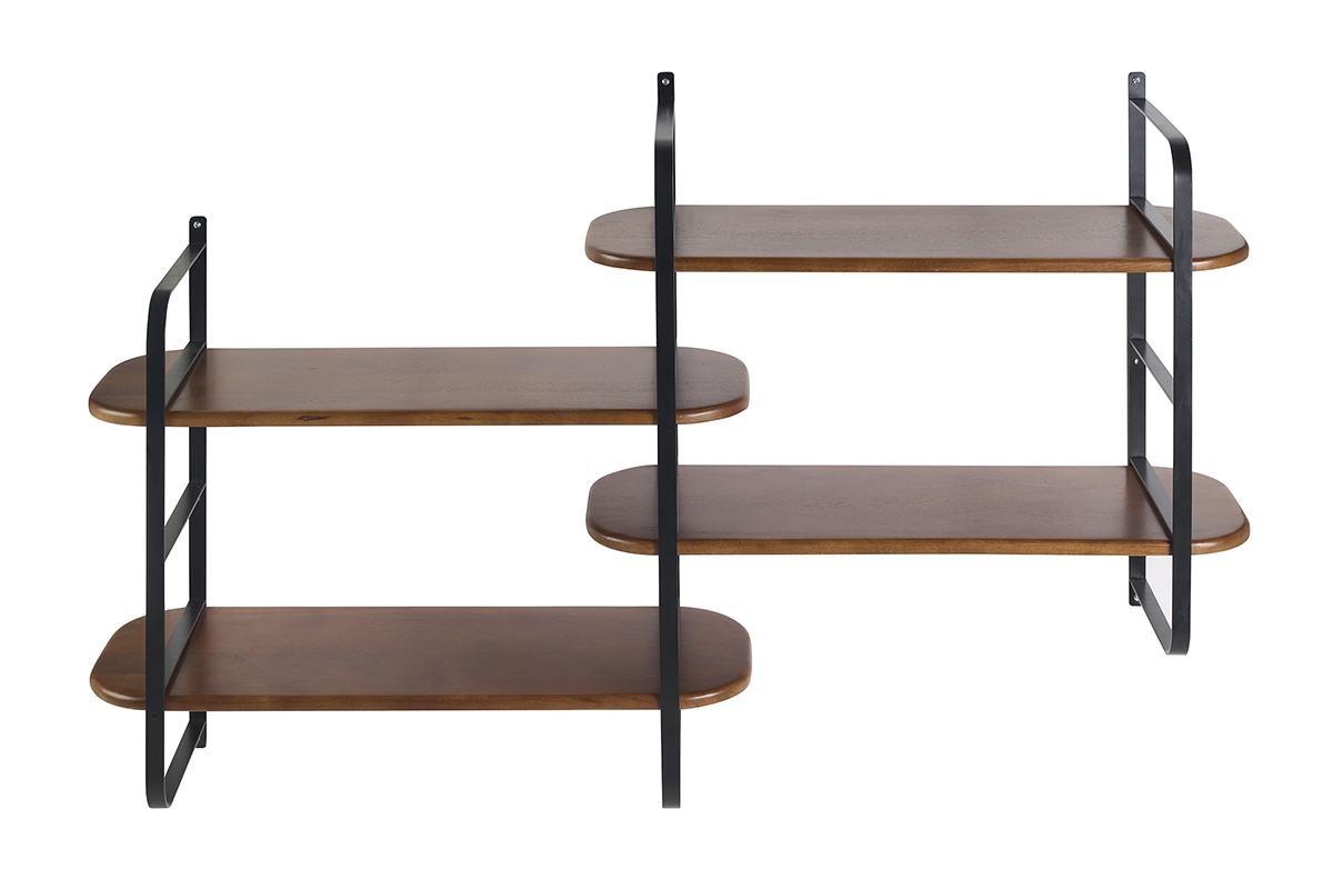 �tag�re murale en bois manguier massif teint� et m�tal noir L122 cm AKINA