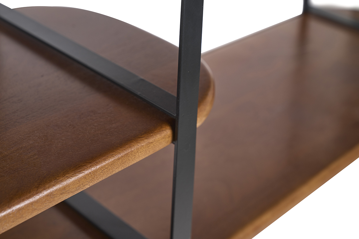 �tag�re murale en bois manguier massif teint� et m�tal noir L122 cm AKINA