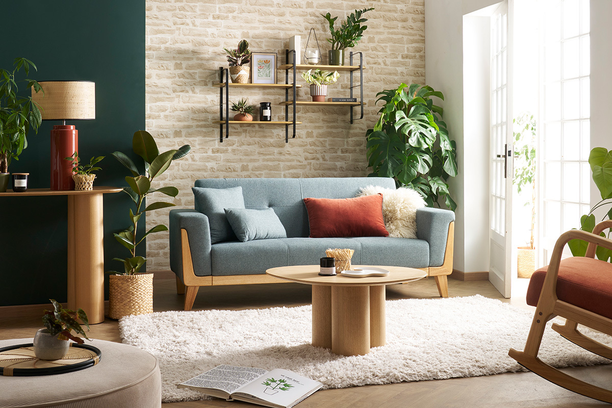 �tag�re murale en bois manguier massif teint� et m�tal noir L122 cm AKINA