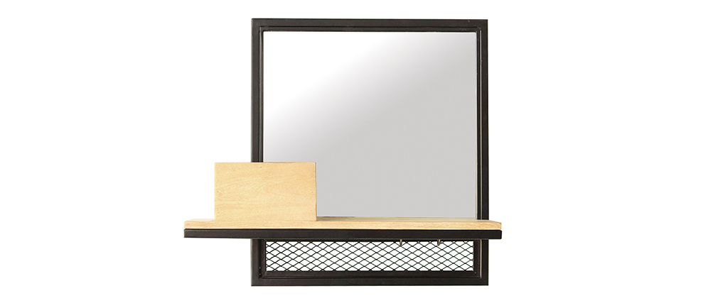 Etag�re murale industrielle avec miroir en m�tal et manguier massif L50 cm RACK