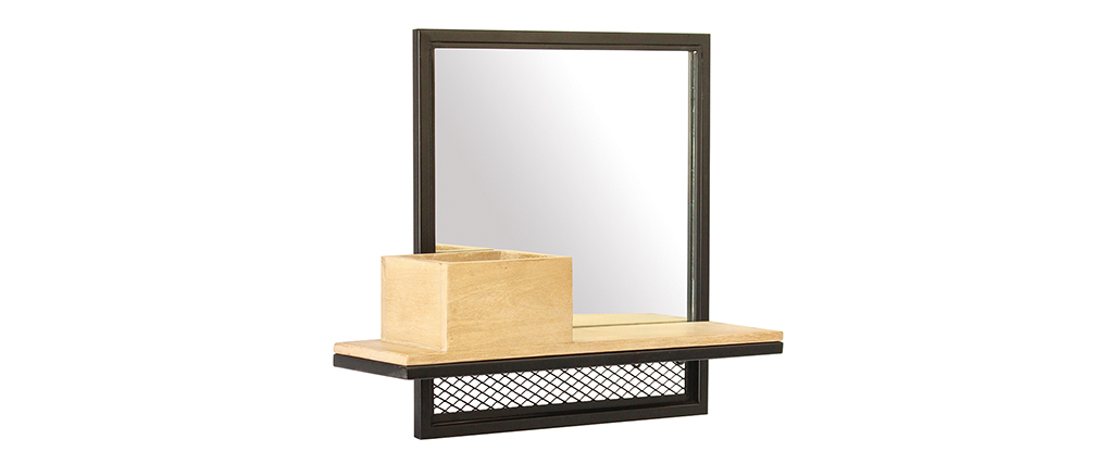 Etag�re murale industrielle avec miroir en m�tal et manguier massif L50 cm RACK
