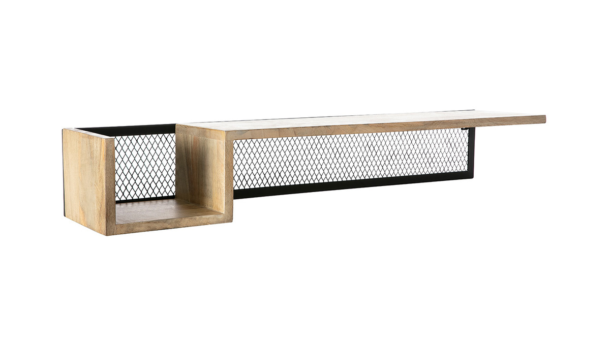 tagre murale industrielle en bois manguier massif et mtal noir L90 cm RACK