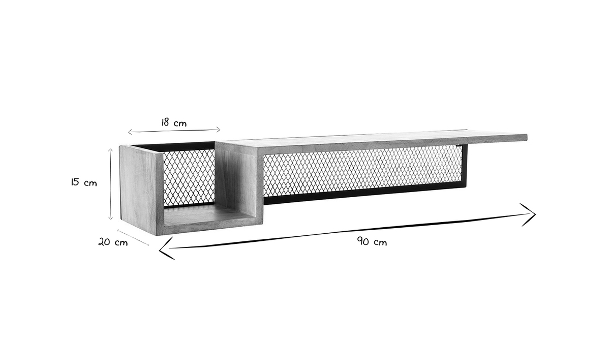 tagre murale industrielle en bois manguier massif et mtal noir L90 cm RACK