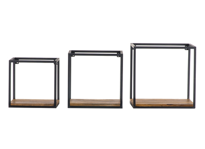 &eacute;tag&egrave;res murales carr&eacute;es en m&eacute;tal noir et manguier massif (lot de 3) YPSTER