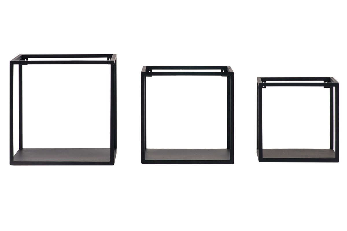 �tag�res murales carr�es industrielle m�tal noir (lot de 3) KARL