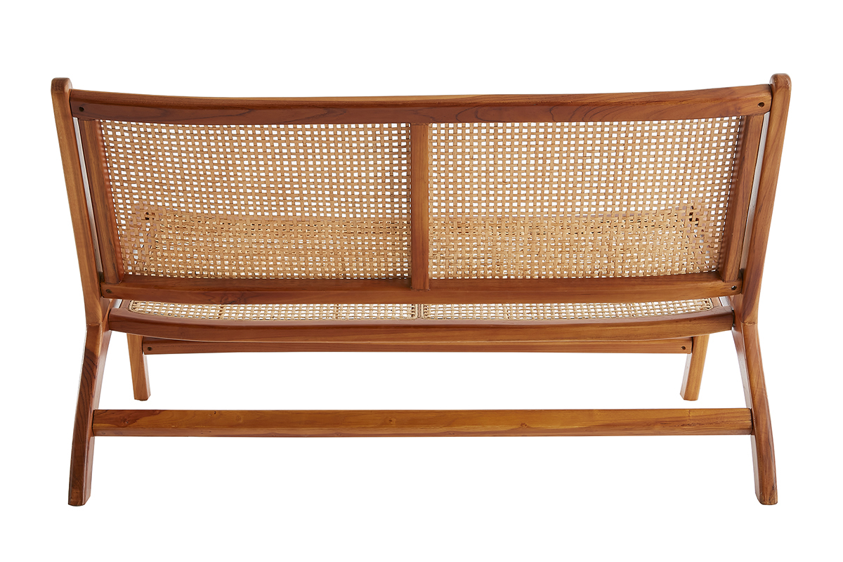 Fauteuil 2 places en bois teck massif et cannage en rotin naturel HAMMA
