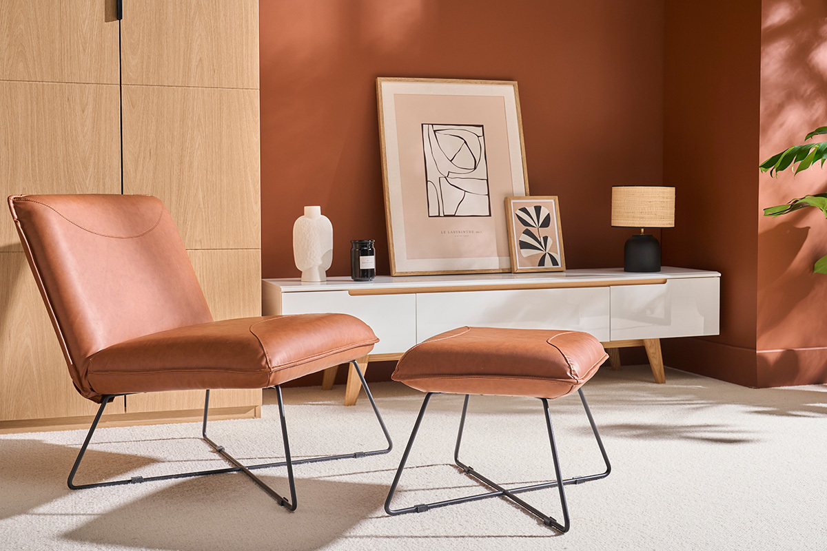 Fauteuil avec repose pied vintage marron PHILO