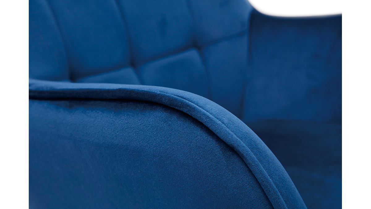 Fauteuil avec repose-pieds design en tissu velours bleu fonc et mtal noir MOOD