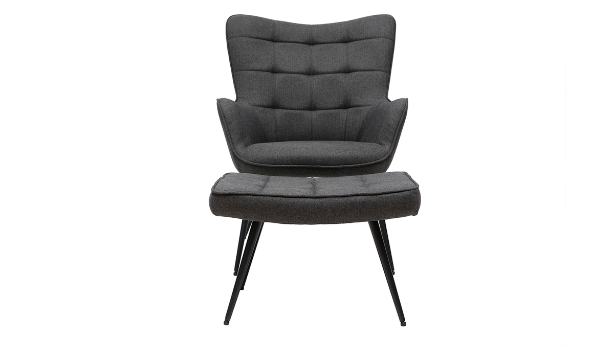 Fauteuil avec repose-pieds en tissu gris fonc MOOD