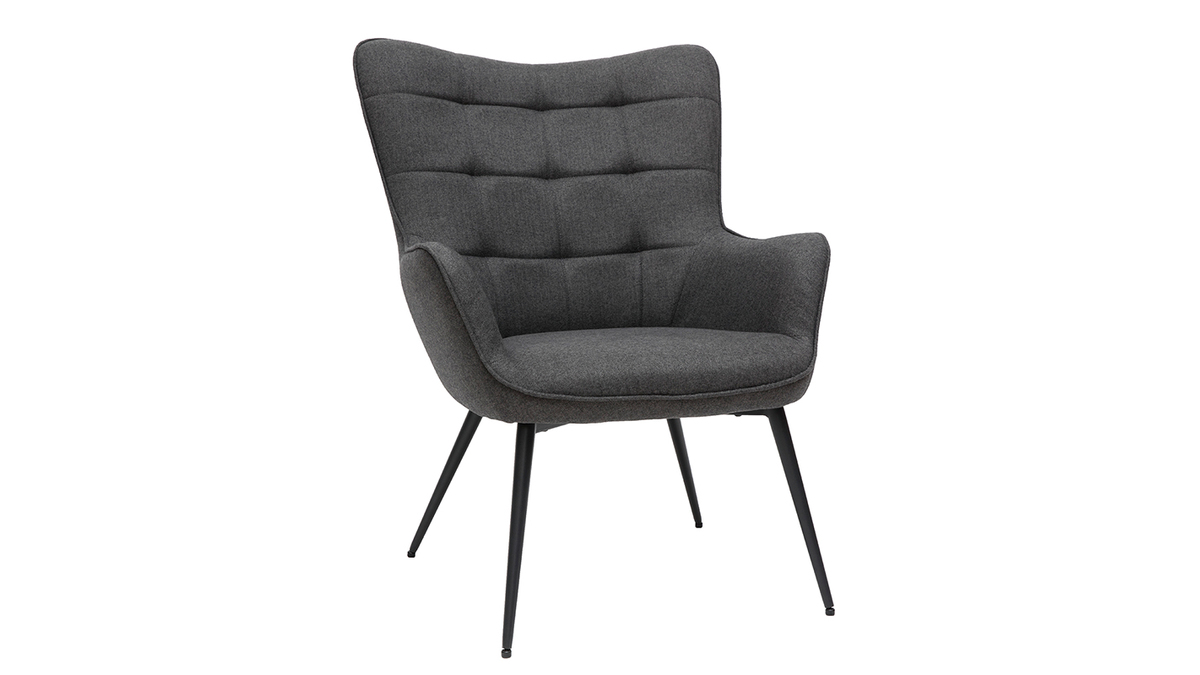 Fauteuil avec repose-pieds en tissu gris fonc MOOD