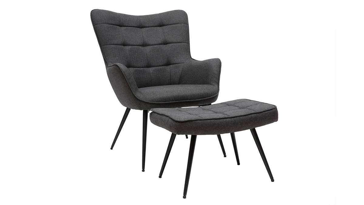 Fauteuil avec repose-pieds en tissu gris fonc MOOD - Miliboo & Stphane Plaza