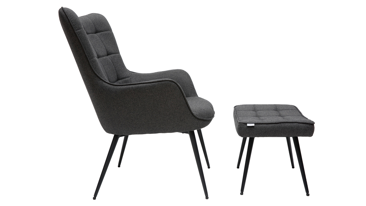 Fauteuil avec repose-pieds en tissu gris fonc MOOD - Miliboo & Stphane Plaza