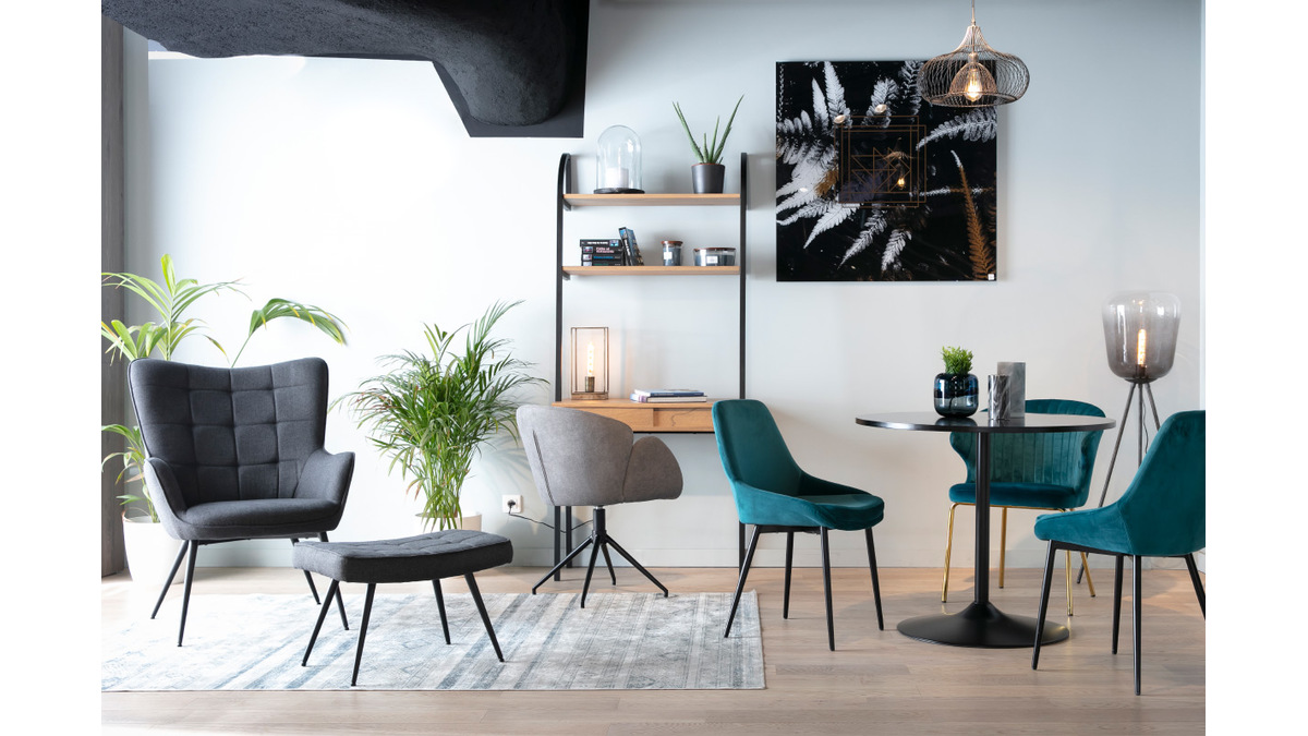 Fauteuil avec repose-pieds en tissu gris fonc MOOD - Miliboo & Stphane Plaza