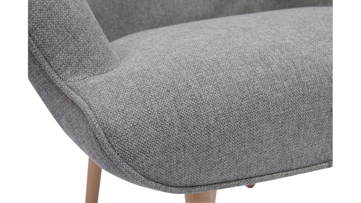 Fauteuil avec repose-pieds scandinave en tissu gris clair et bois clair BRISTOL