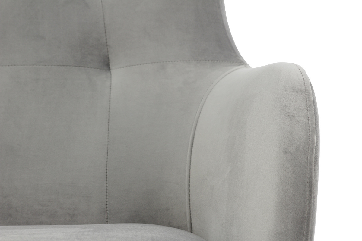 Fauteuil capitonn� velours gris et bois LEONIE