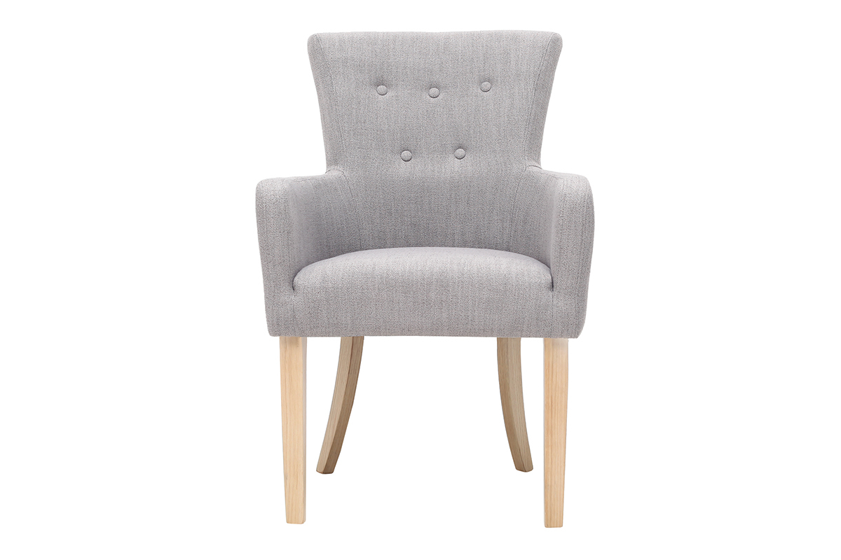 Fauteuil classique en tissu gris clair et bois clair massif LAZARRE