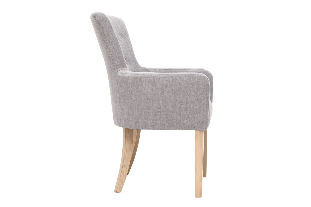 Fauteuil classique en tissu gris clair et bois clair massif LAZARRE