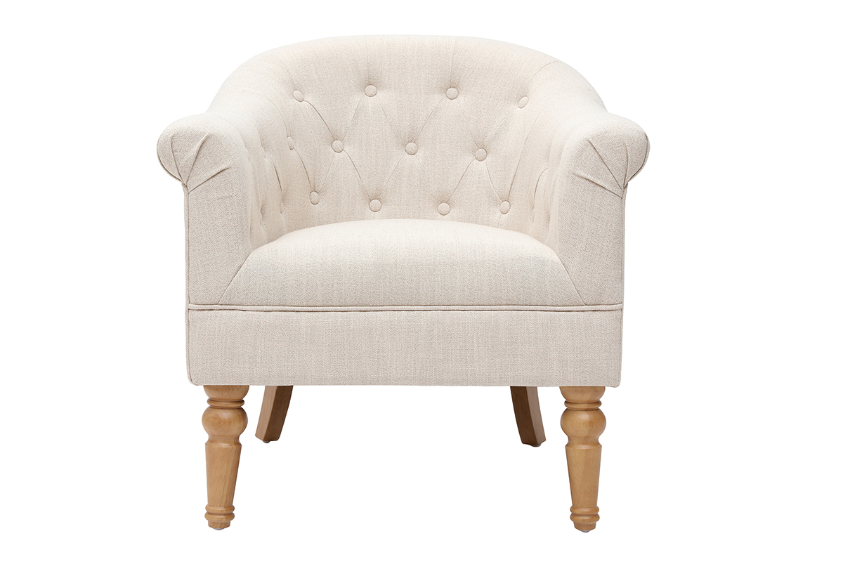 Fauteuil classique tissu coloris naturel pieds bois clair BALTHAZAR
