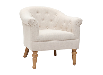 Fauteuil classique tissu coloris naturel pieds bois clair BALTHAZAR