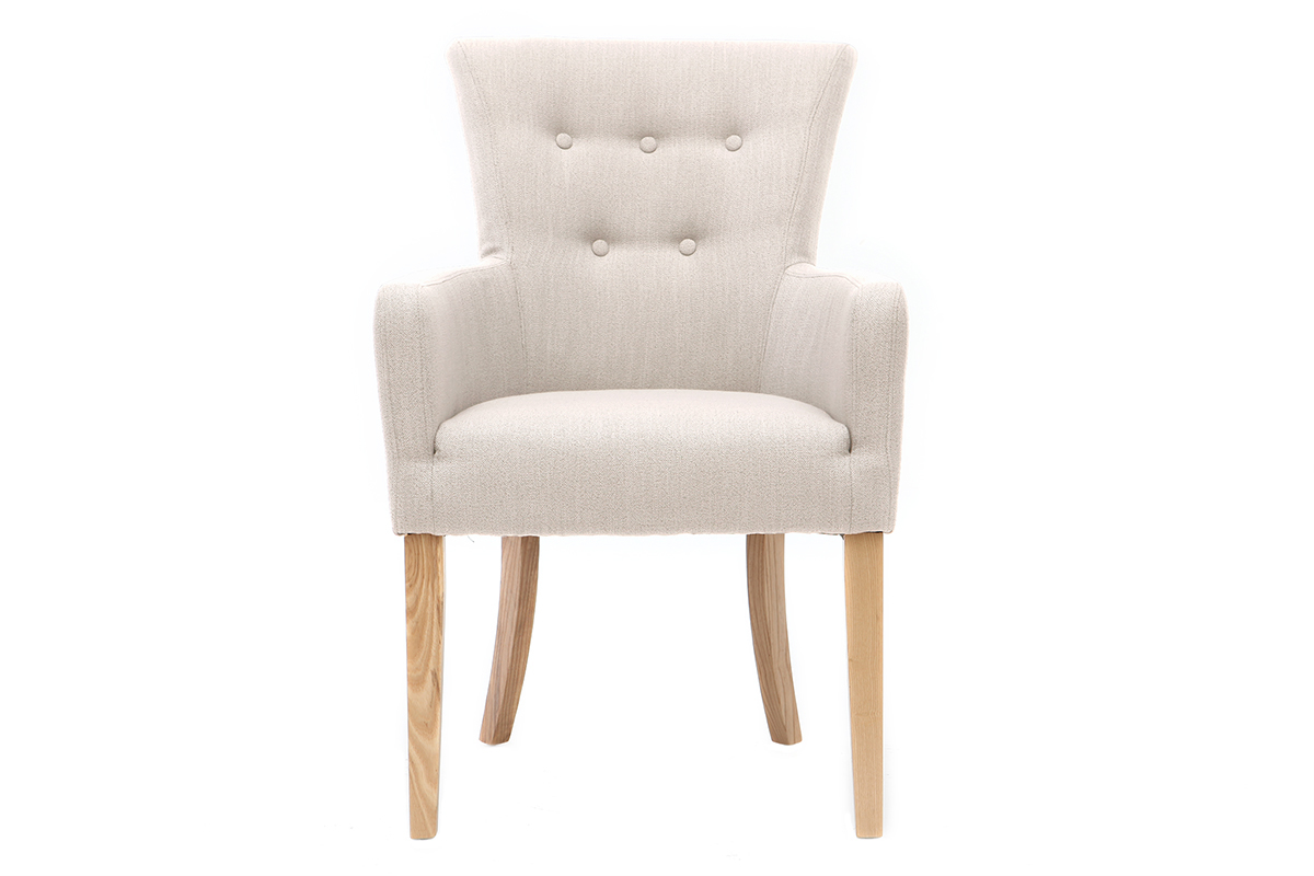 Fauteuil classique tissu coloris naturel pieds bois clair LAZARRE