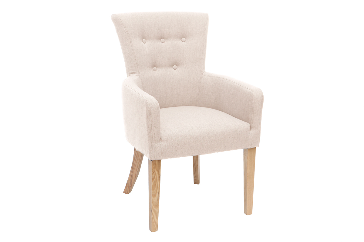 Fauteuil classique tissu coloris naturel pieds bois clair LAZARRE
