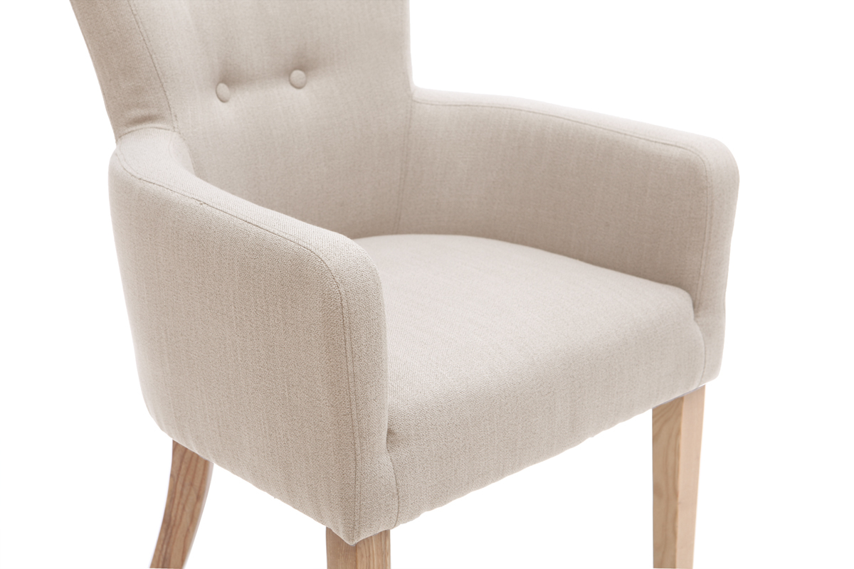 Fauteuil classique tissu coloris naturel pieds bois clair LAZARRE