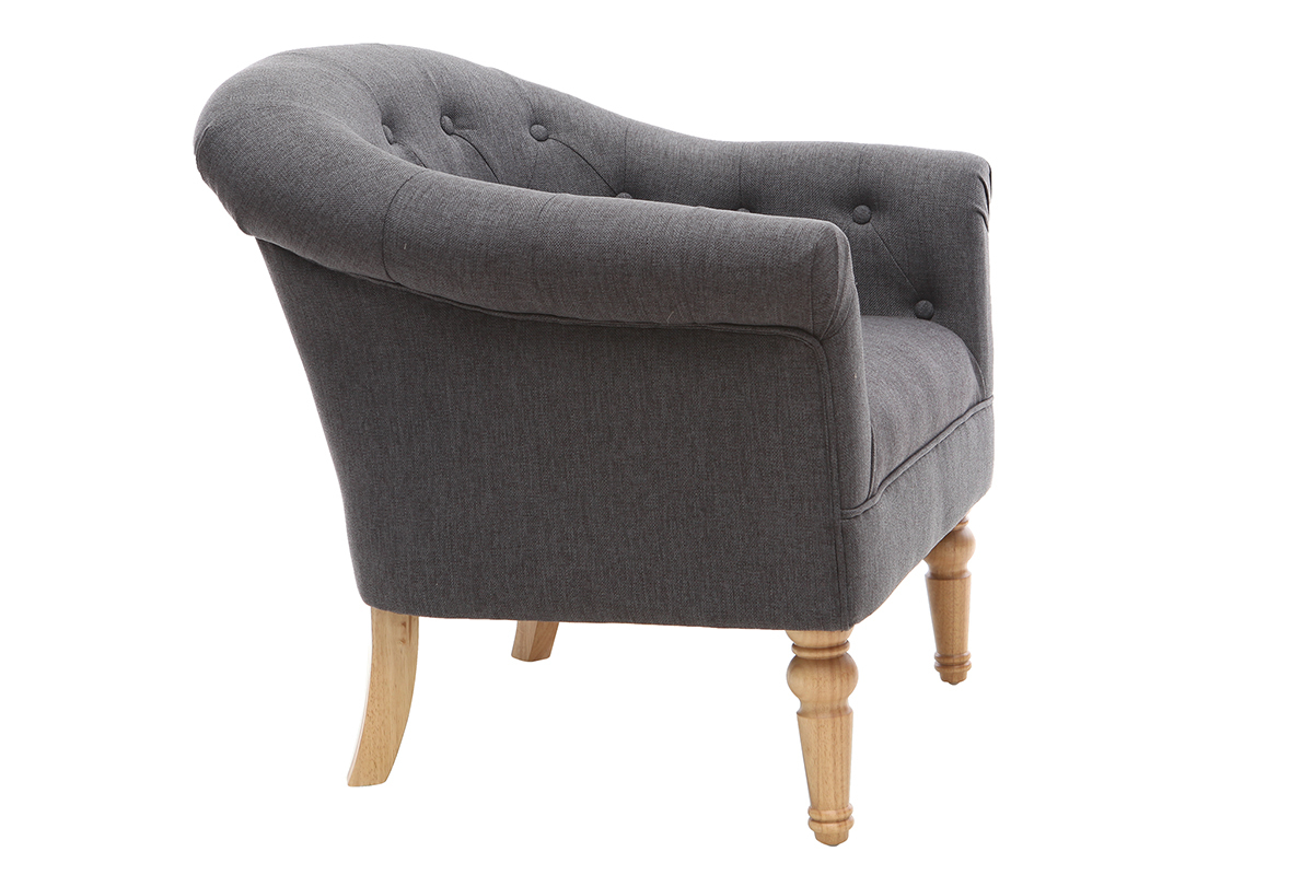 Fauteuil classique tissu gris fonc� pieds bois BALTHAZAR