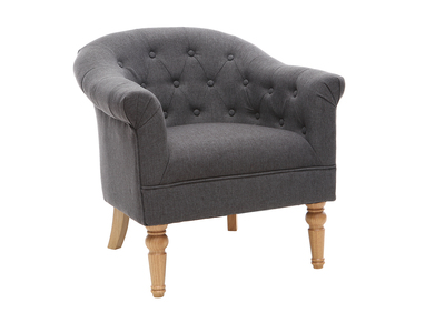 Fauteuil classique tissu gris fonc&eacute; pieds bois BALTHAZAR