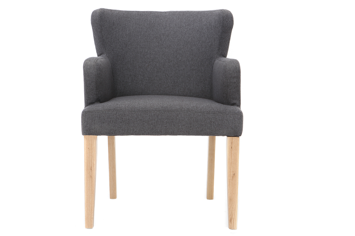 Fauteuil classique tissu gris fonc� pieds bois clair RODIN