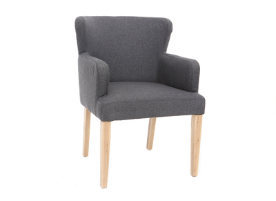 Fauteuil classique tissu gris fonc&eacute; pieds bois clair RODIN