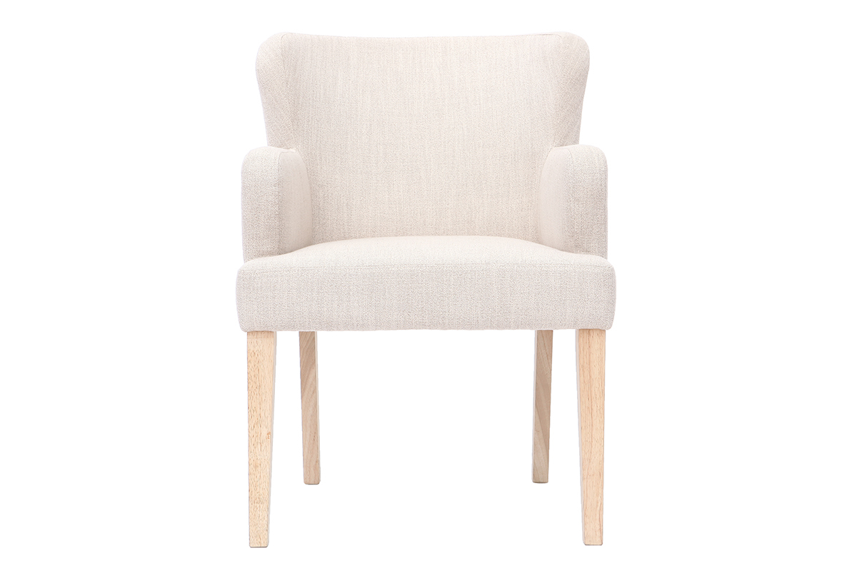 Fauteuil classique tissu naturel pieds bois clair RODIN