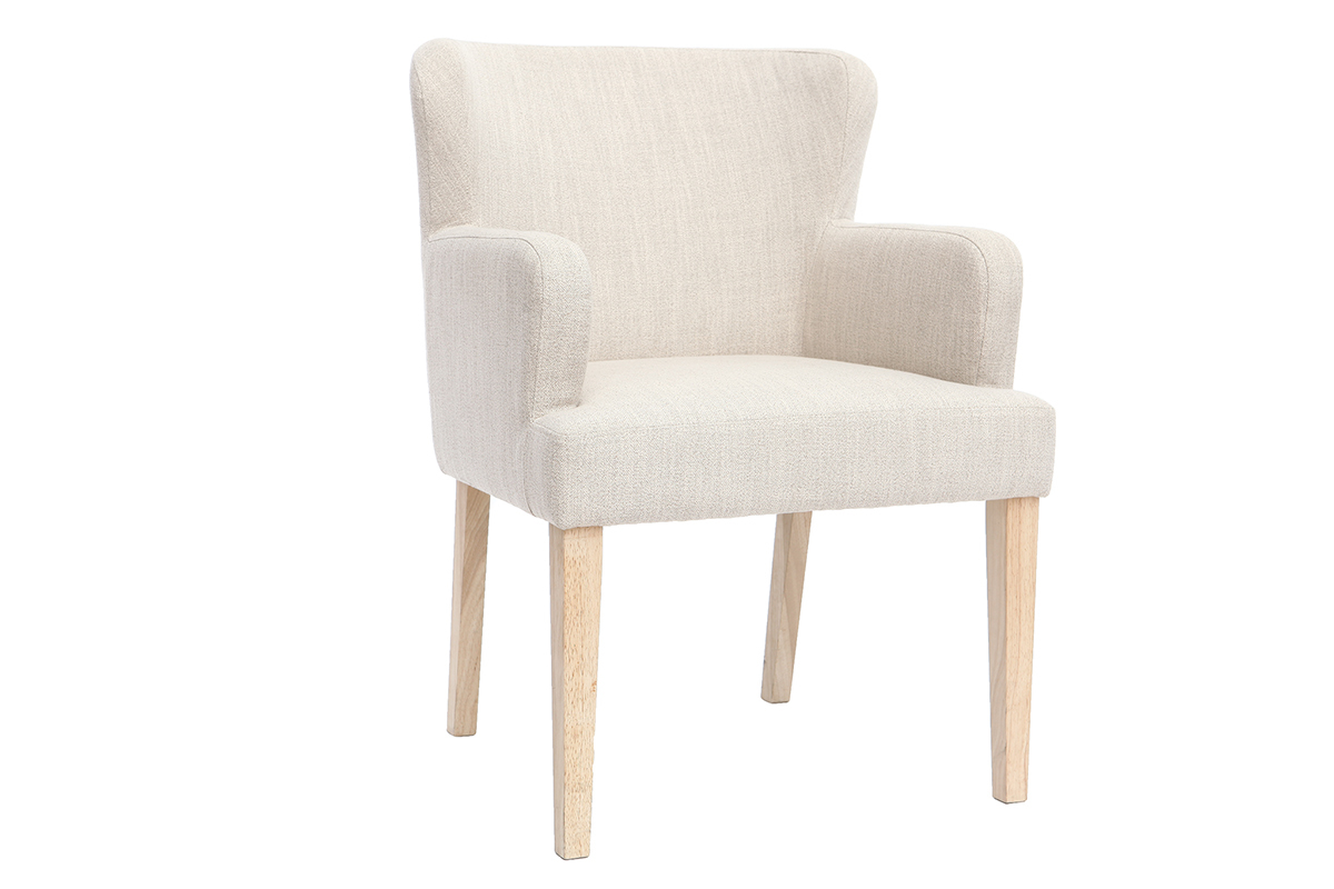 Fauteuil classique tissu naturel pieds bois clair RODIN