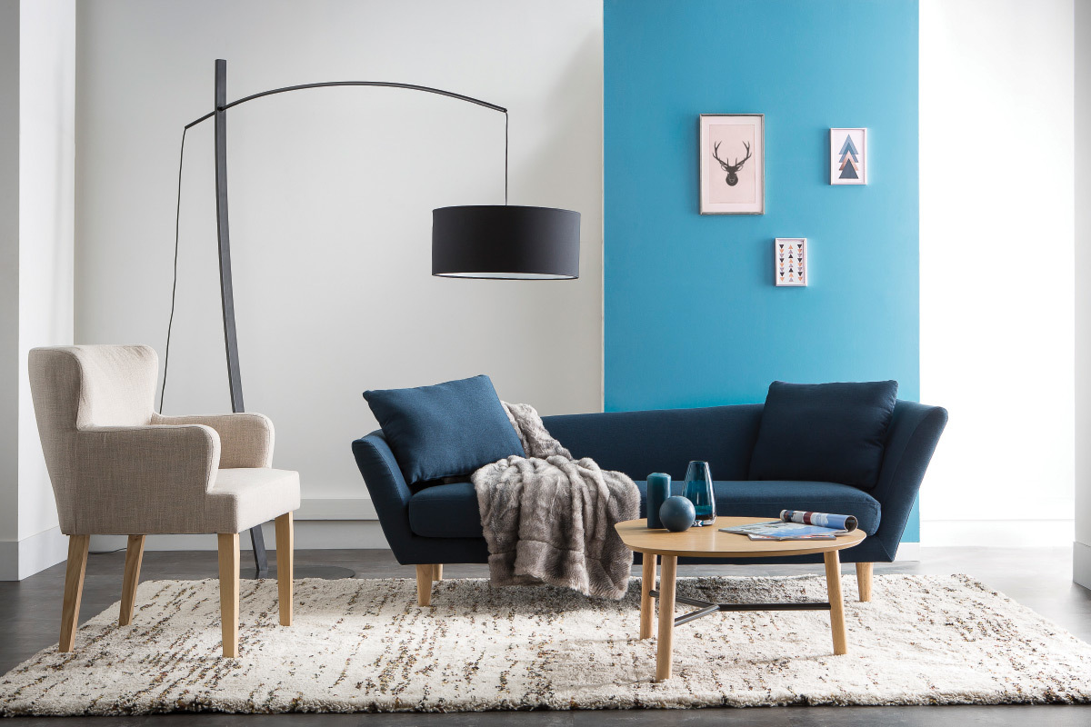 Fauteuil classique tissu naturel pieds bois clair RODIN