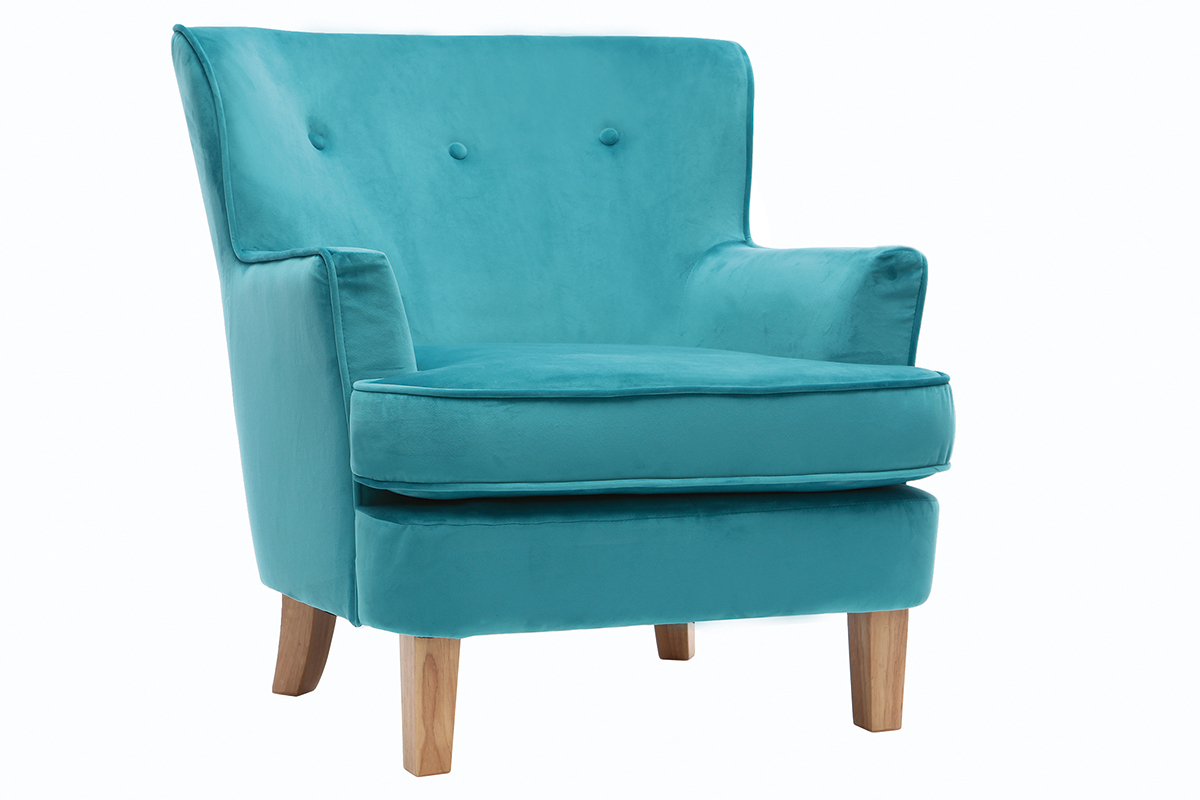 Fauteuil classique velours bleu azur CEZANNE