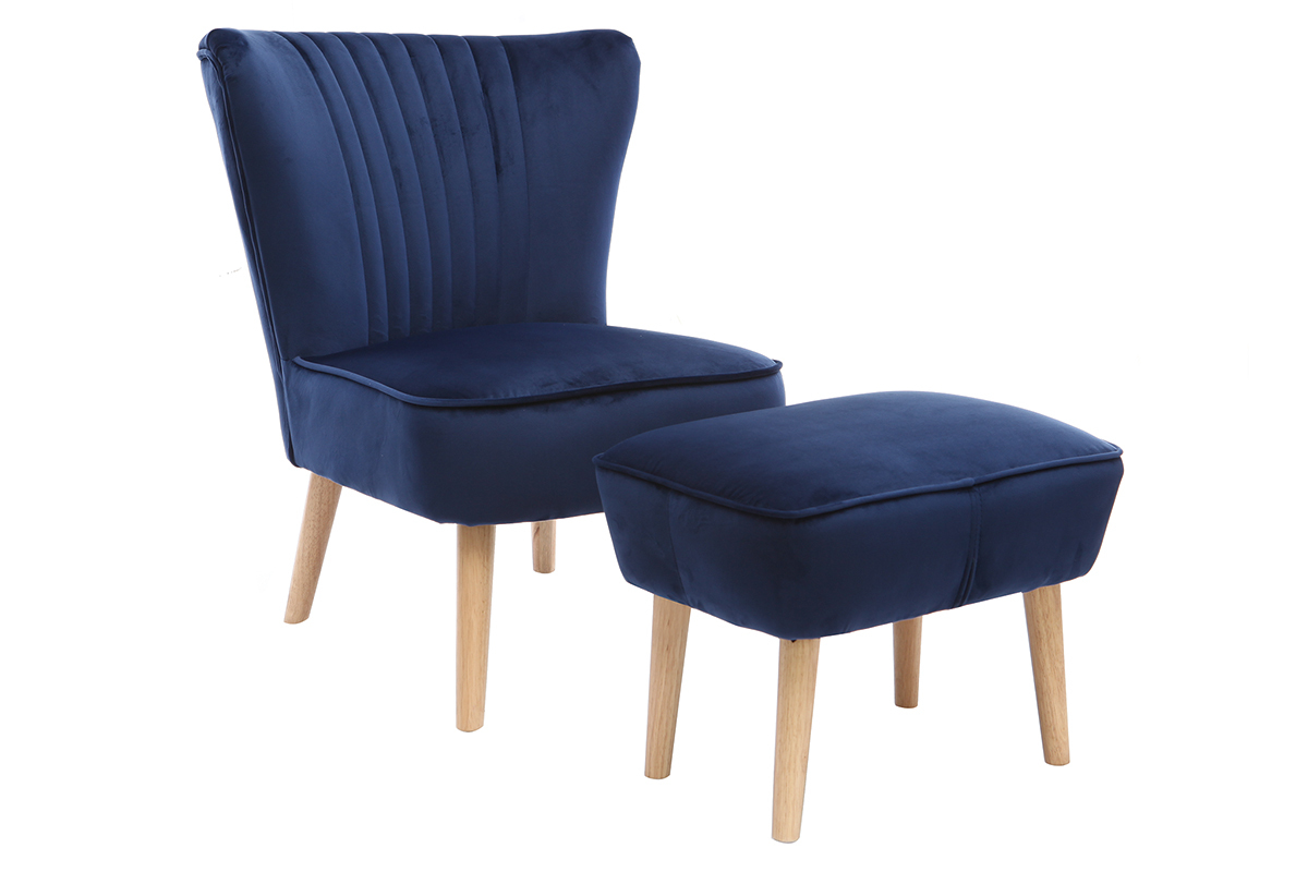Fauteuil classique velours bleu fonc ZOLA